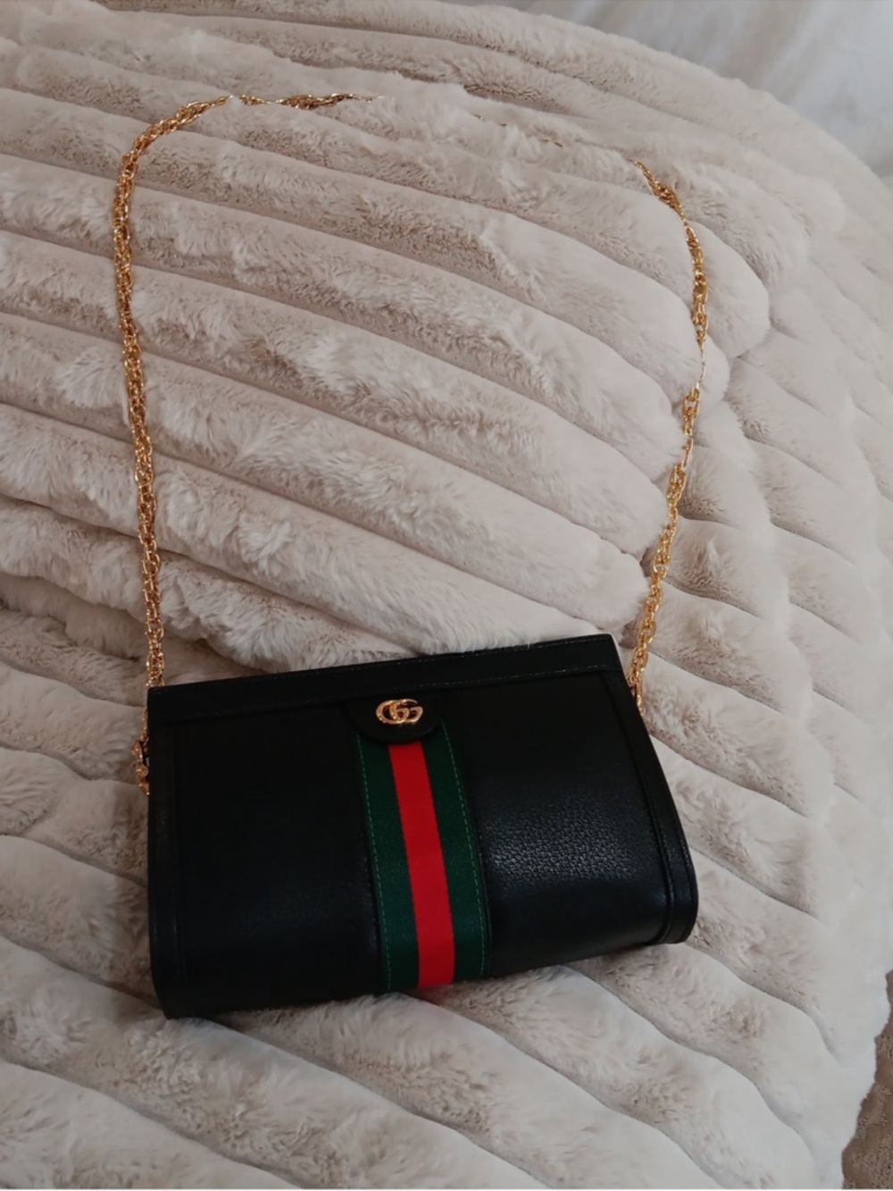 Black Shoulder Bag with Green and Red Stripe